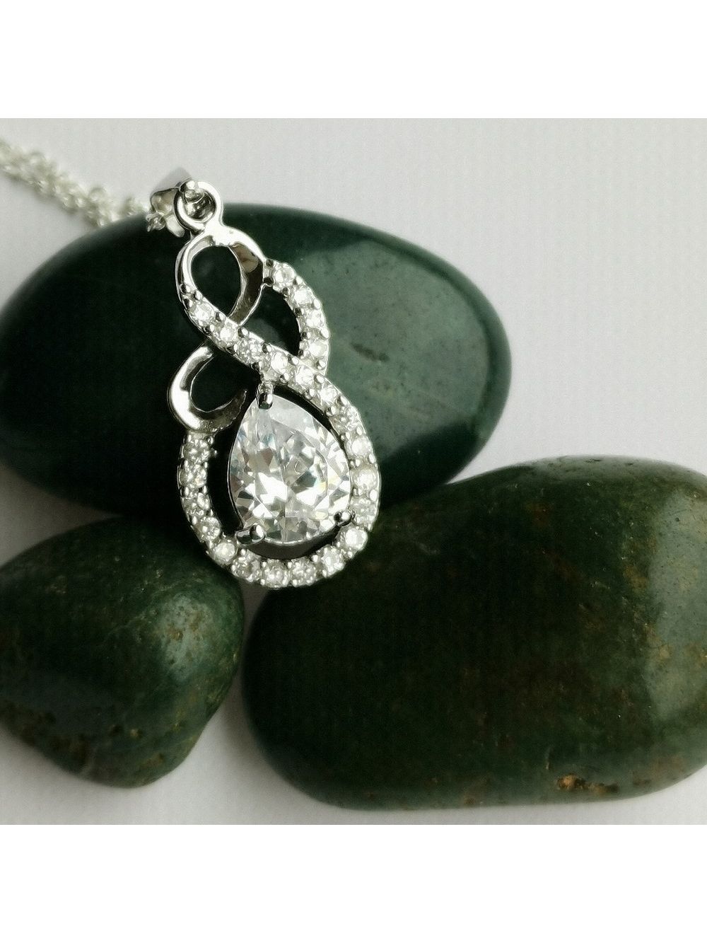 NEW, modern teardrop cz sterling silver pendant necklace